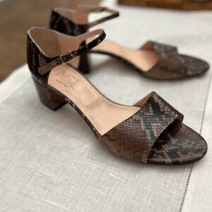 AGL Brenda Fog Snake Embossed Leather Sandal Block Heel Brown Sz 41 Italy $495